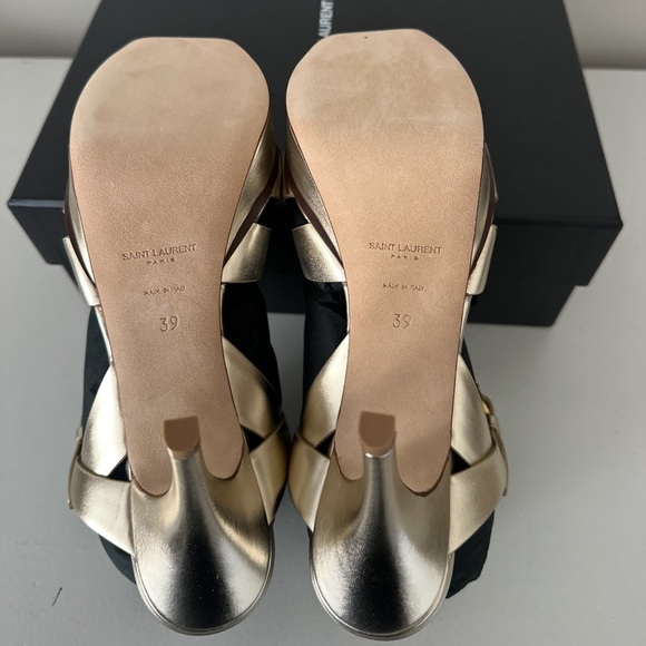 Saint Laurent Gold Tribute Metallic Leather Sandals 39 - Picture 6 of 7